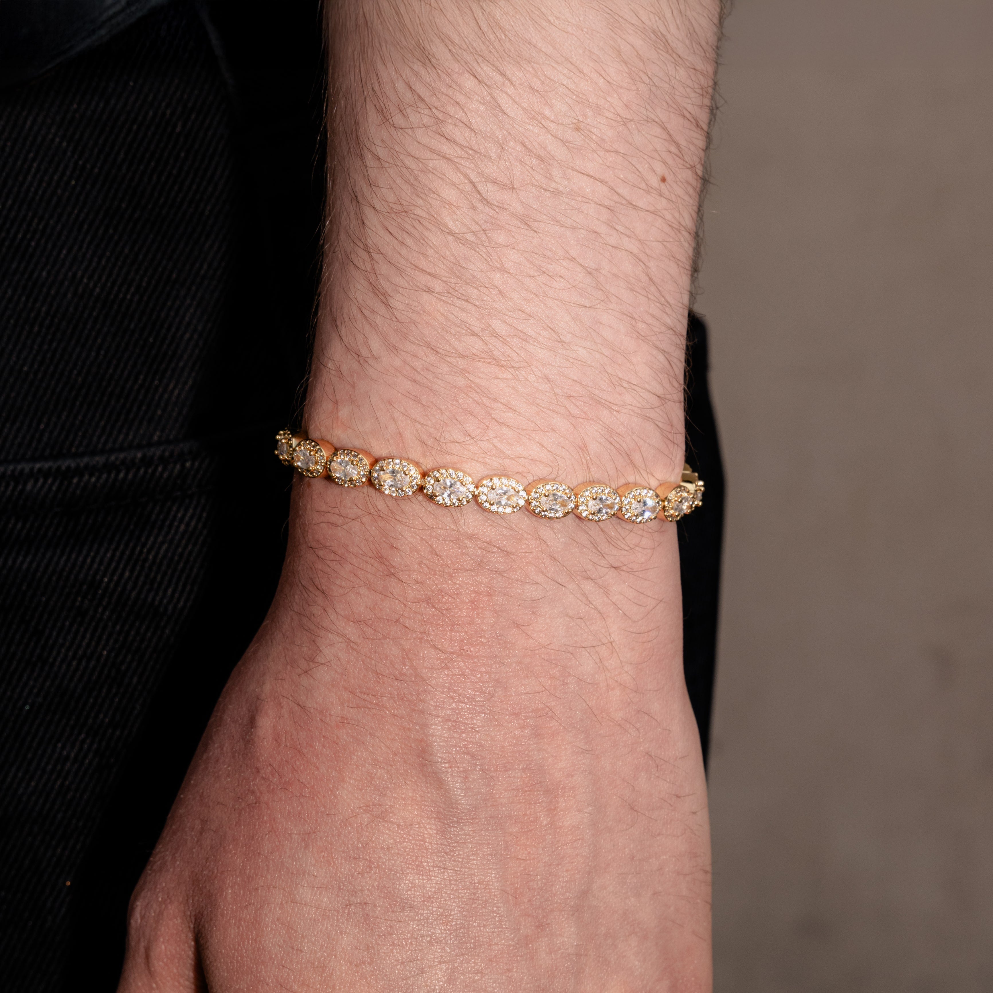 Oval Clustered Tennis Bracelet 6mm Gold