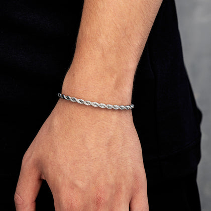 Bracelet Corde 4 mm Or Blanc