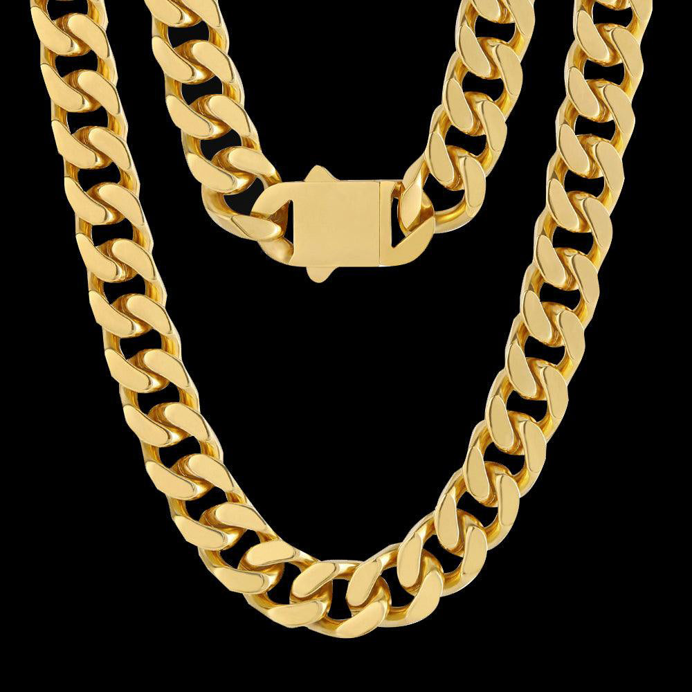 Cadena de eslabones cubanos de 12 mm de oro