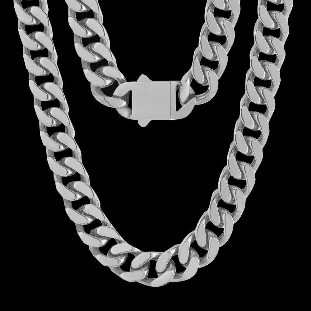 Cadena de eslabones cubanos de 12 mm en oro blanco