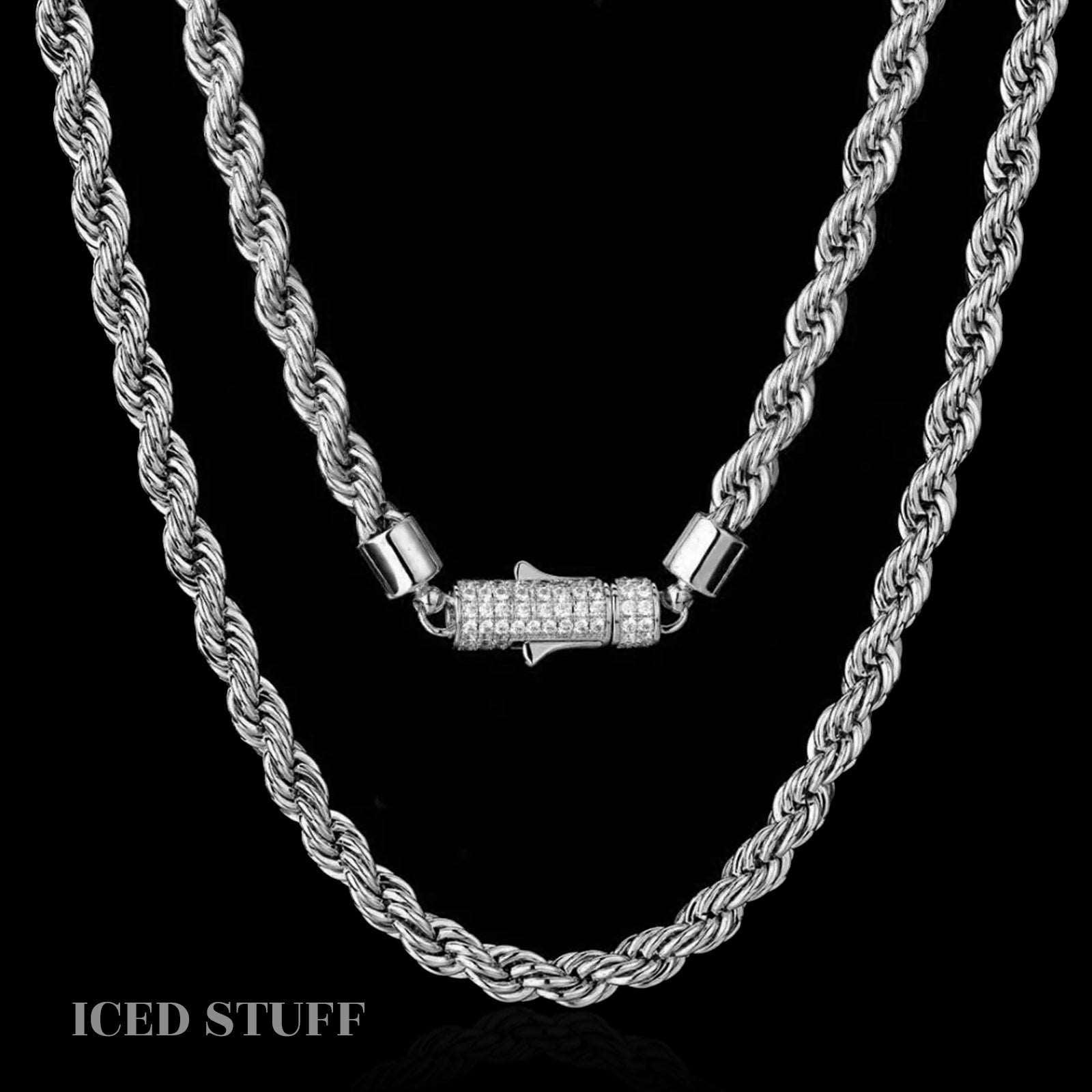 DIAMOND CLASP ROPE CHAIN 6MM BIAŁE ZŁOTO