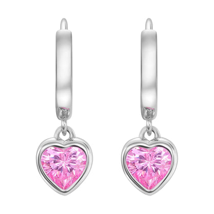 Crystal Heart Pink Earrings, White Gold S925