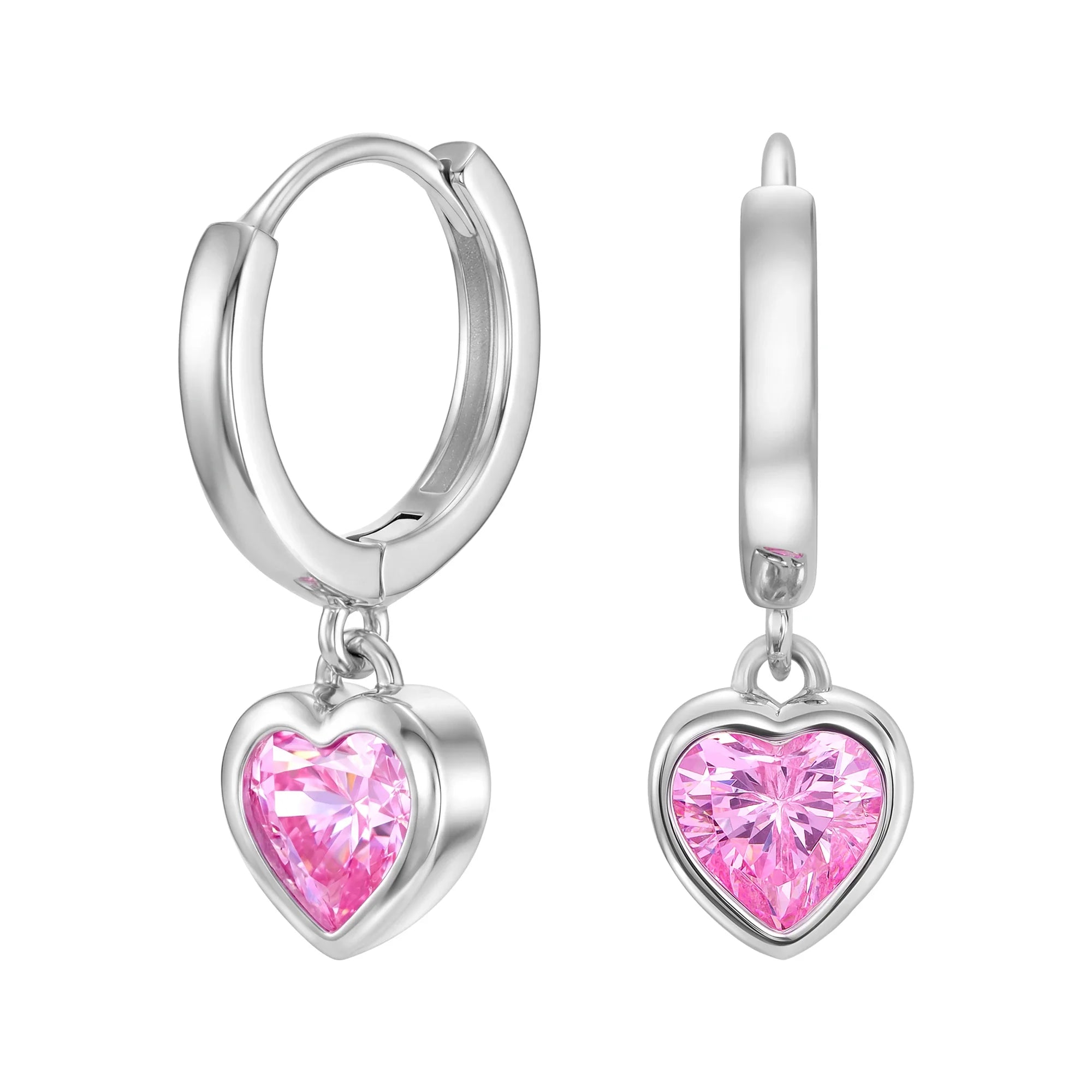 Crystal Heart Pink Earrings, White Gold S925