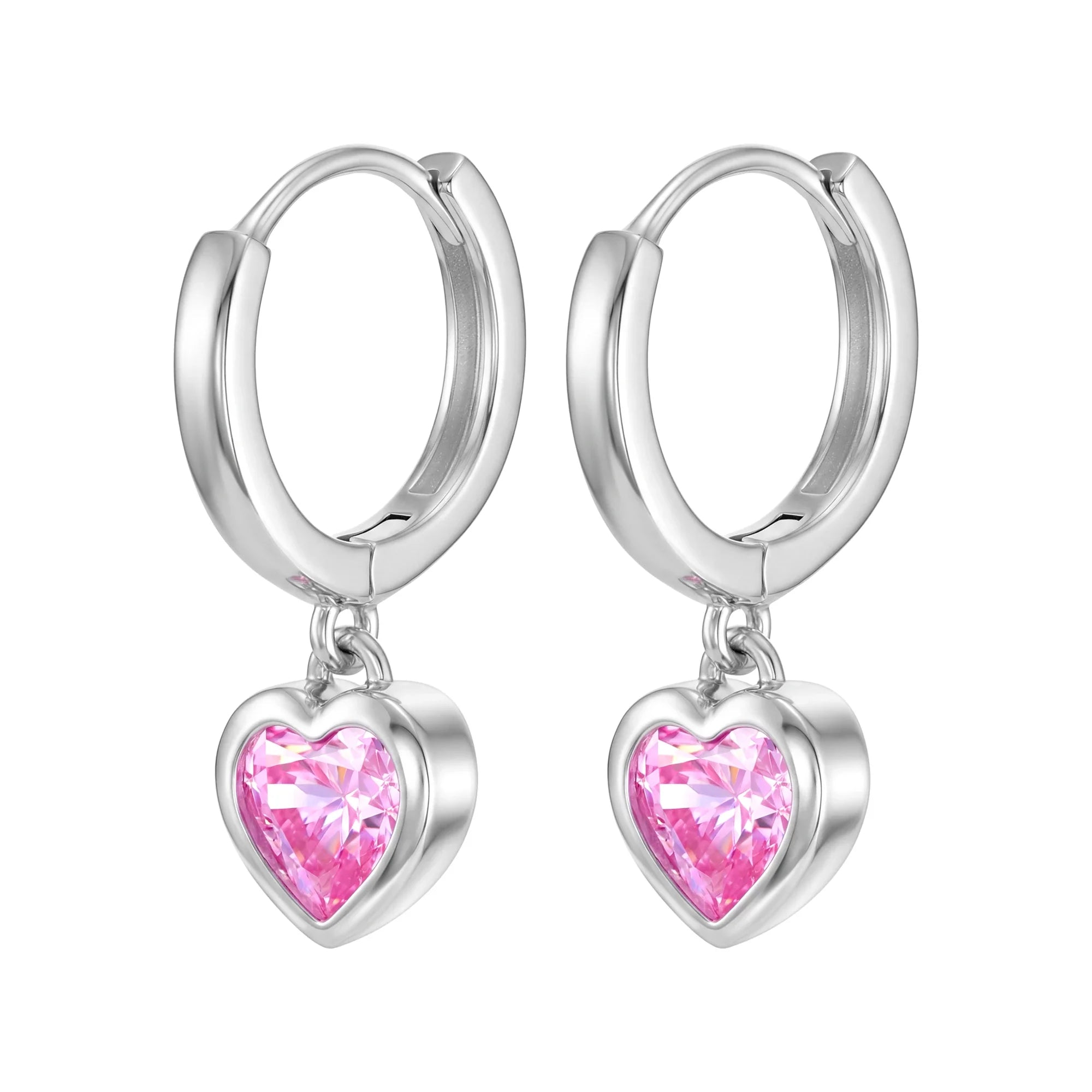 Crystal Heart Pink Earrings, White Gold S925