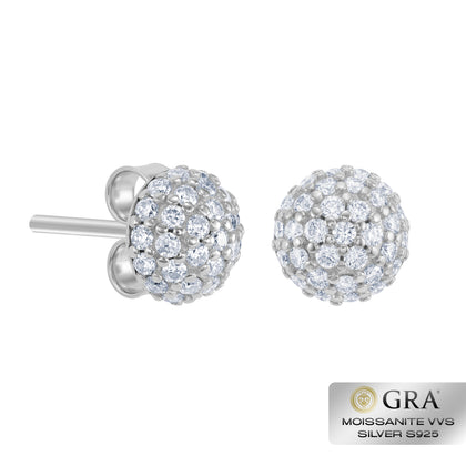 Diamond Half Ball Stud Earrings Moissanite VVS S925 White Gold