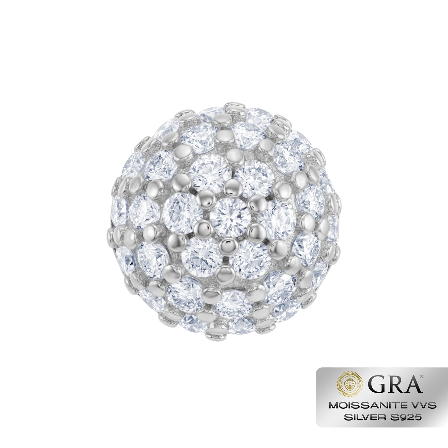 Diamond Half Ball Stud Earrings VVS S925 White Gold