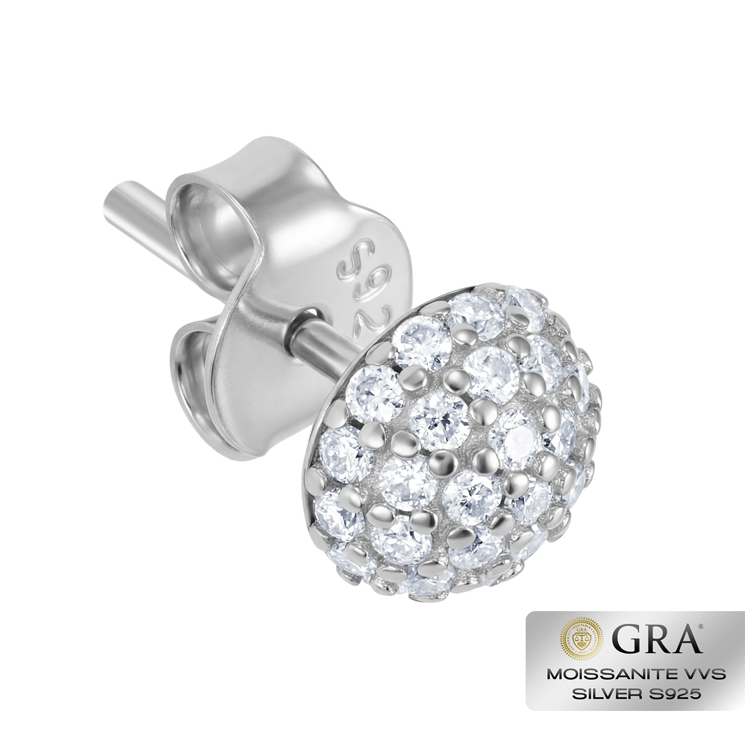 Diamond Half Ball Stud Earrings VVS S925 White Gold