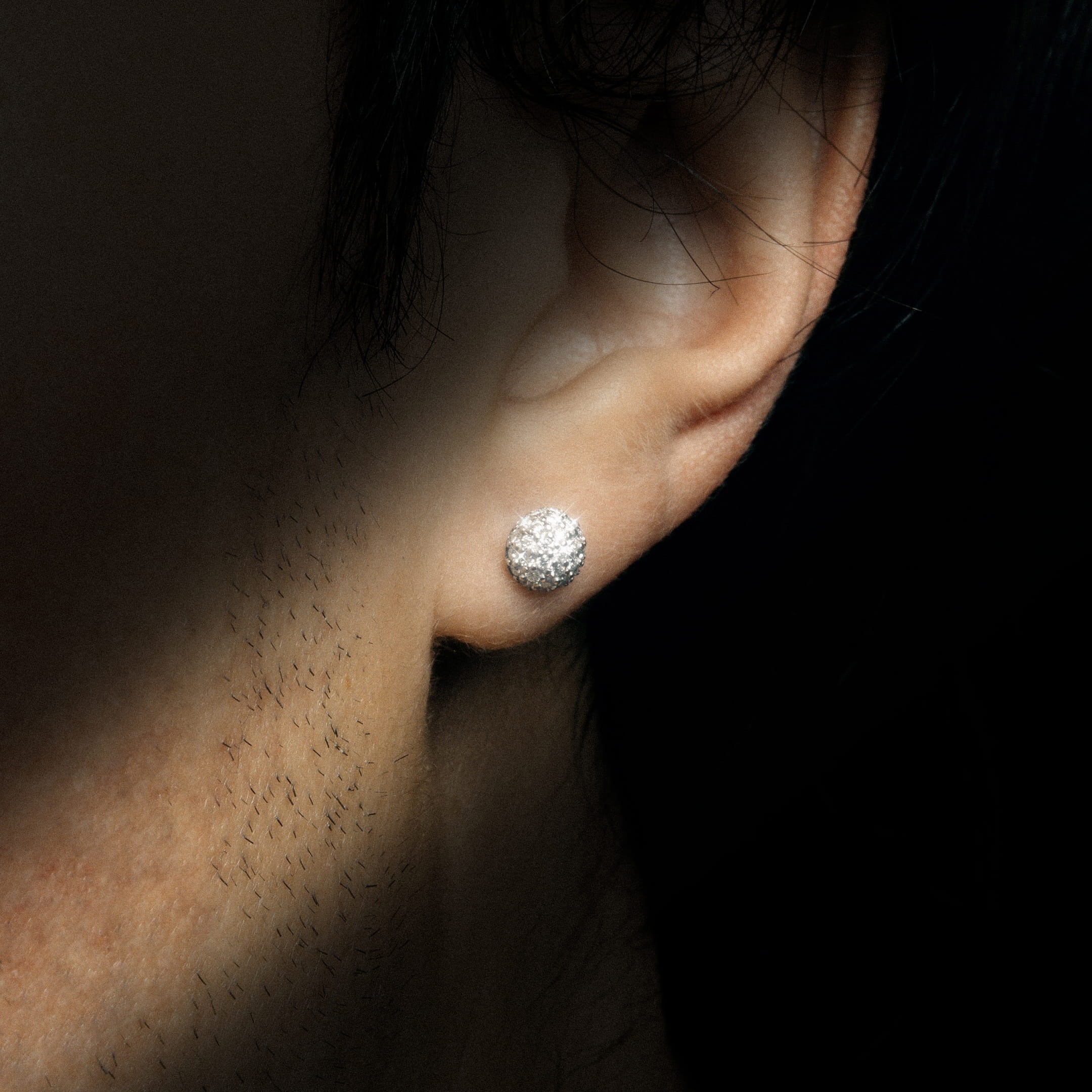 Diamond Half Ball Stud Earrings VVS S925 White Gold