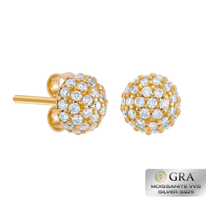 Diamond Half Ball Stud Earrings Moissanite VVS S925 Gold