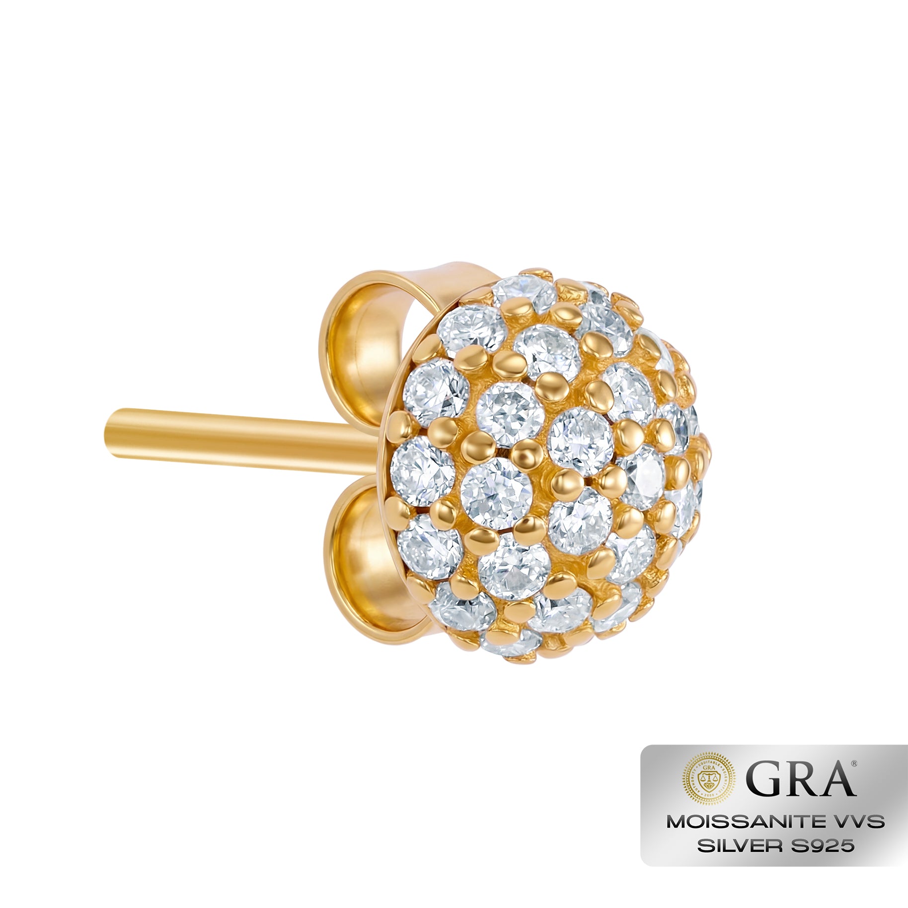 Diamond Half Ball Stud Earrings VVS S925 Gold
