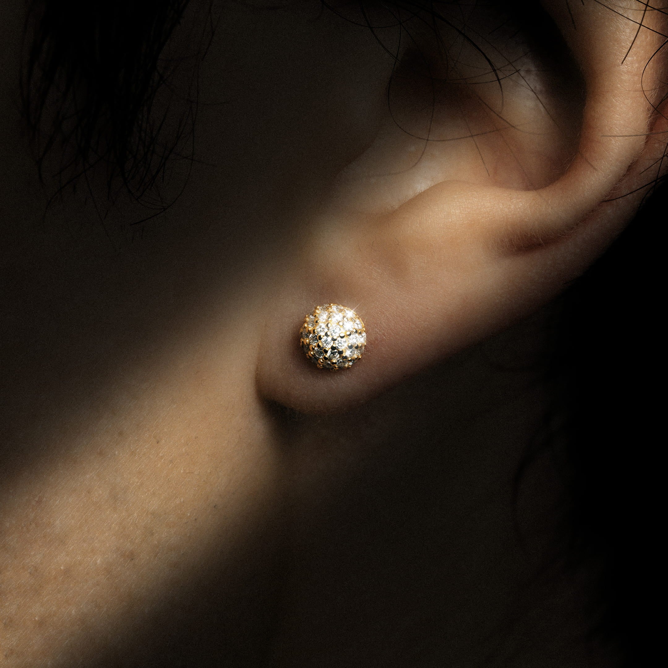 Diamond Half Ball Stud Earrings VVS S925 Gold