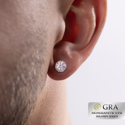 Boucles d'oreilles à tige en or blanc S925 avec halo de diamants et moissanite 1 carat VVS