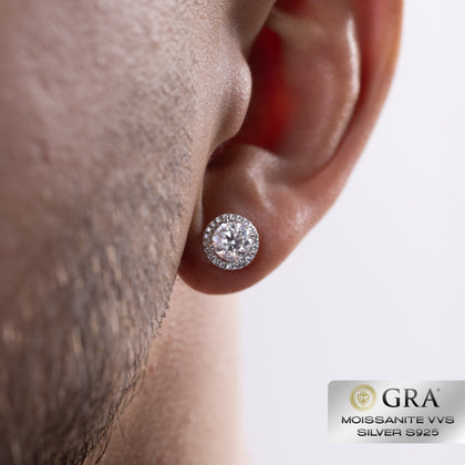Boucles d'oreilles à tige en or blanc S925 avec halo de diamants et moissanite 2 carats VVS