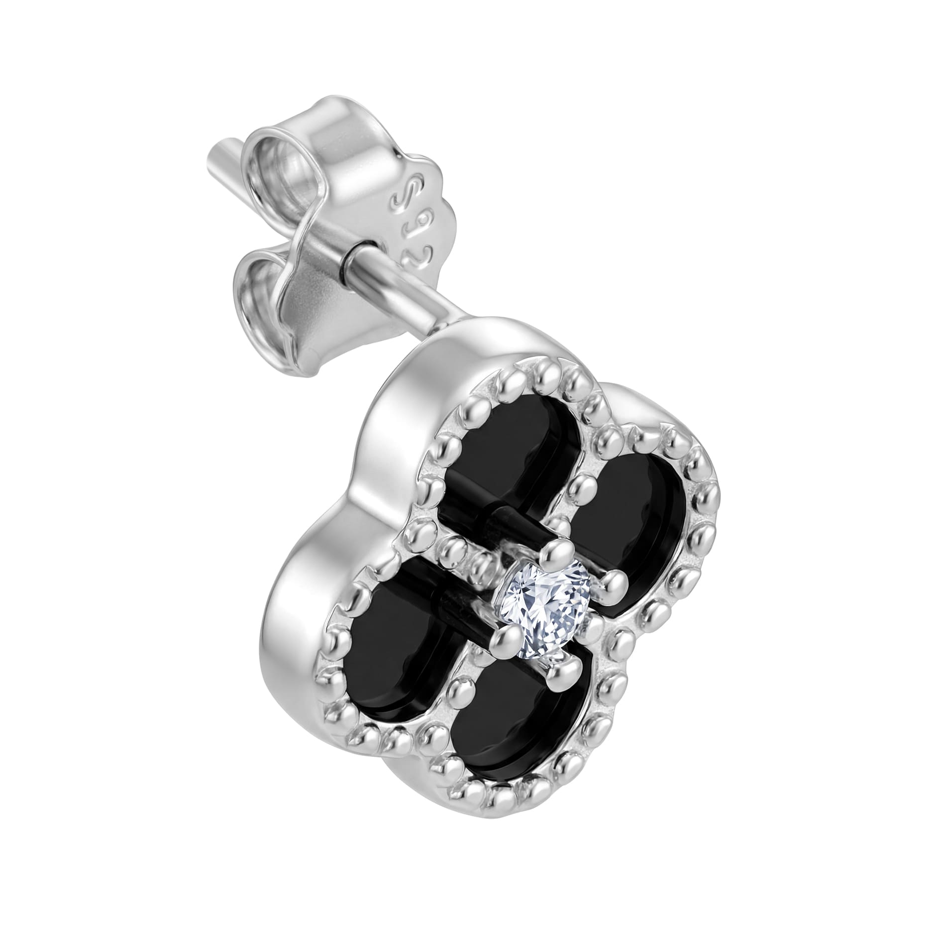 Diamond Leaf Clover Black S925 earrings
