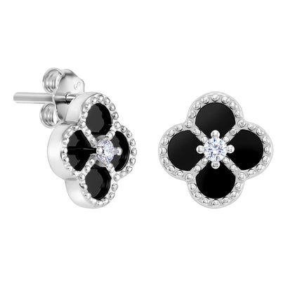 Diamond Leaf Clover Black S925 earrings