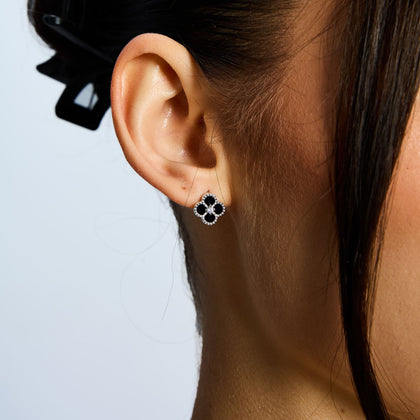 Diamond Leaf Clover Black S925 earrings