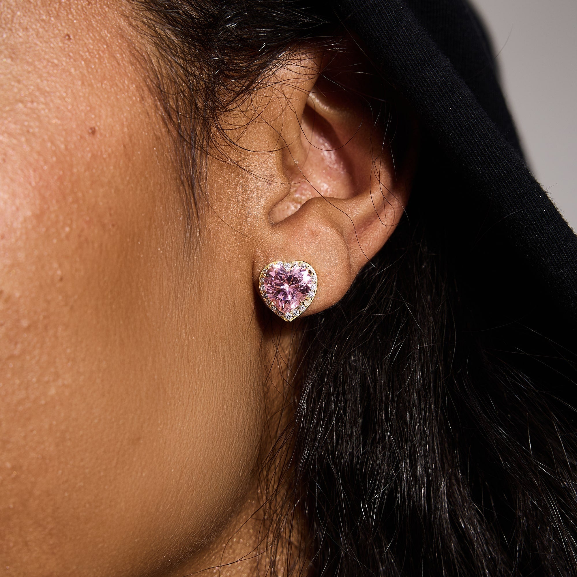 Heart Gem Pink earrings, S925 gold