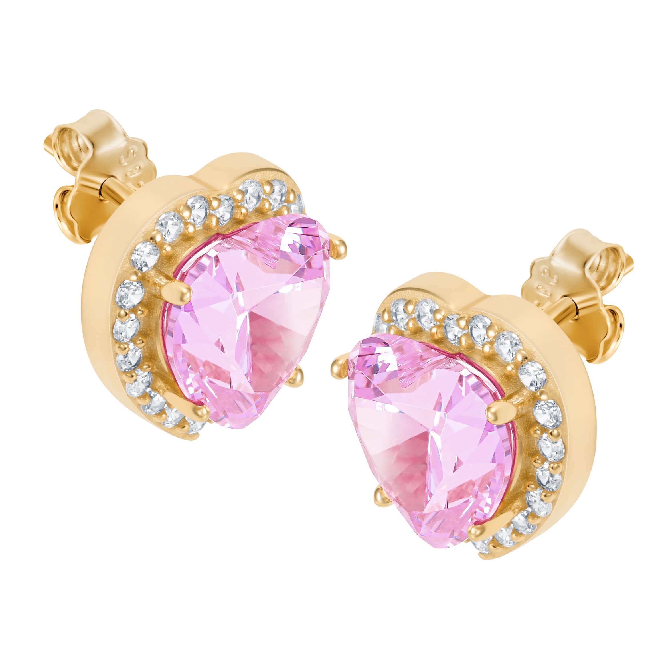 Heart Gem Pink earrings, S925 gold