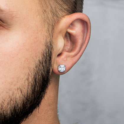 Princess Square Earrings in White Gold