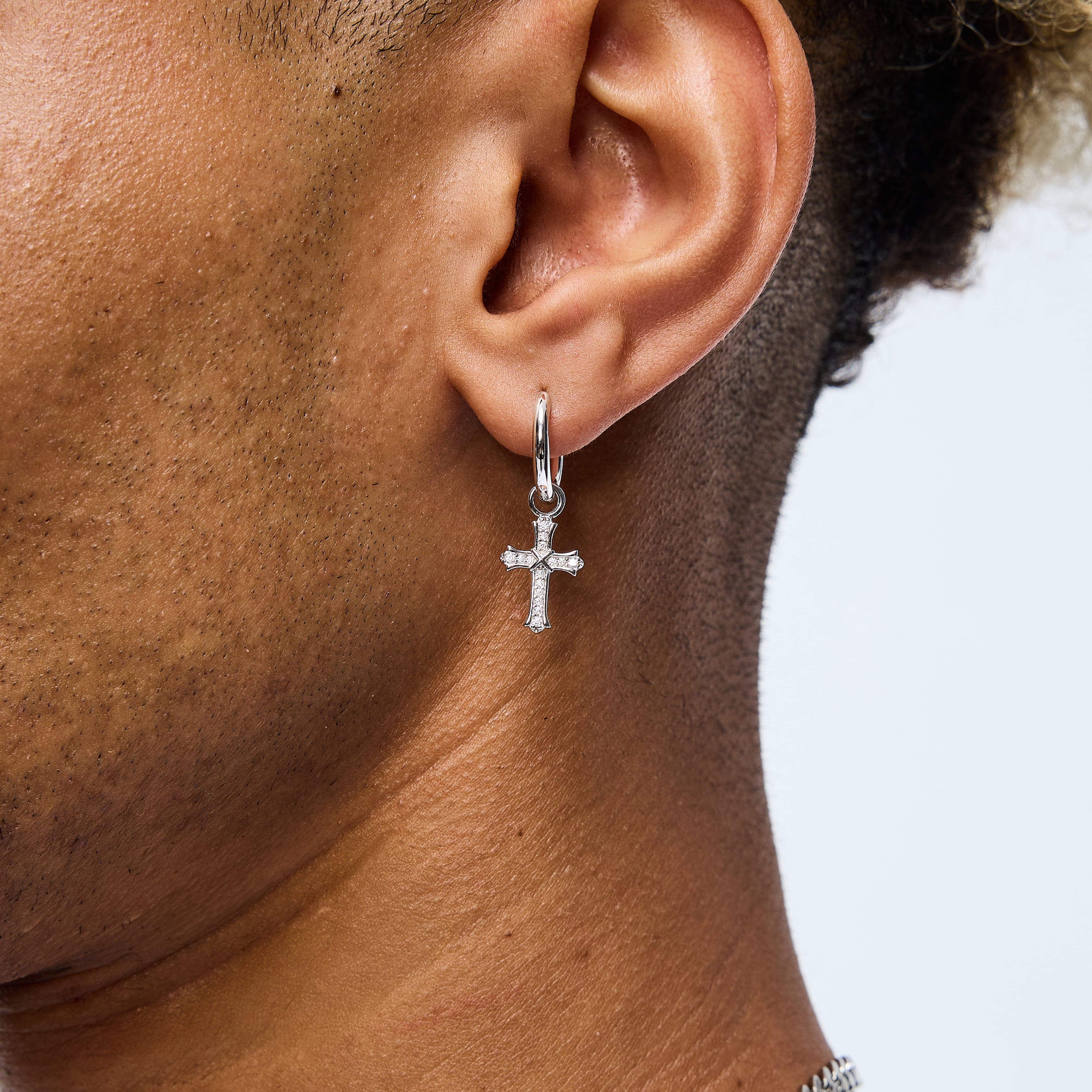Sharp Cross Earrings in White Gold