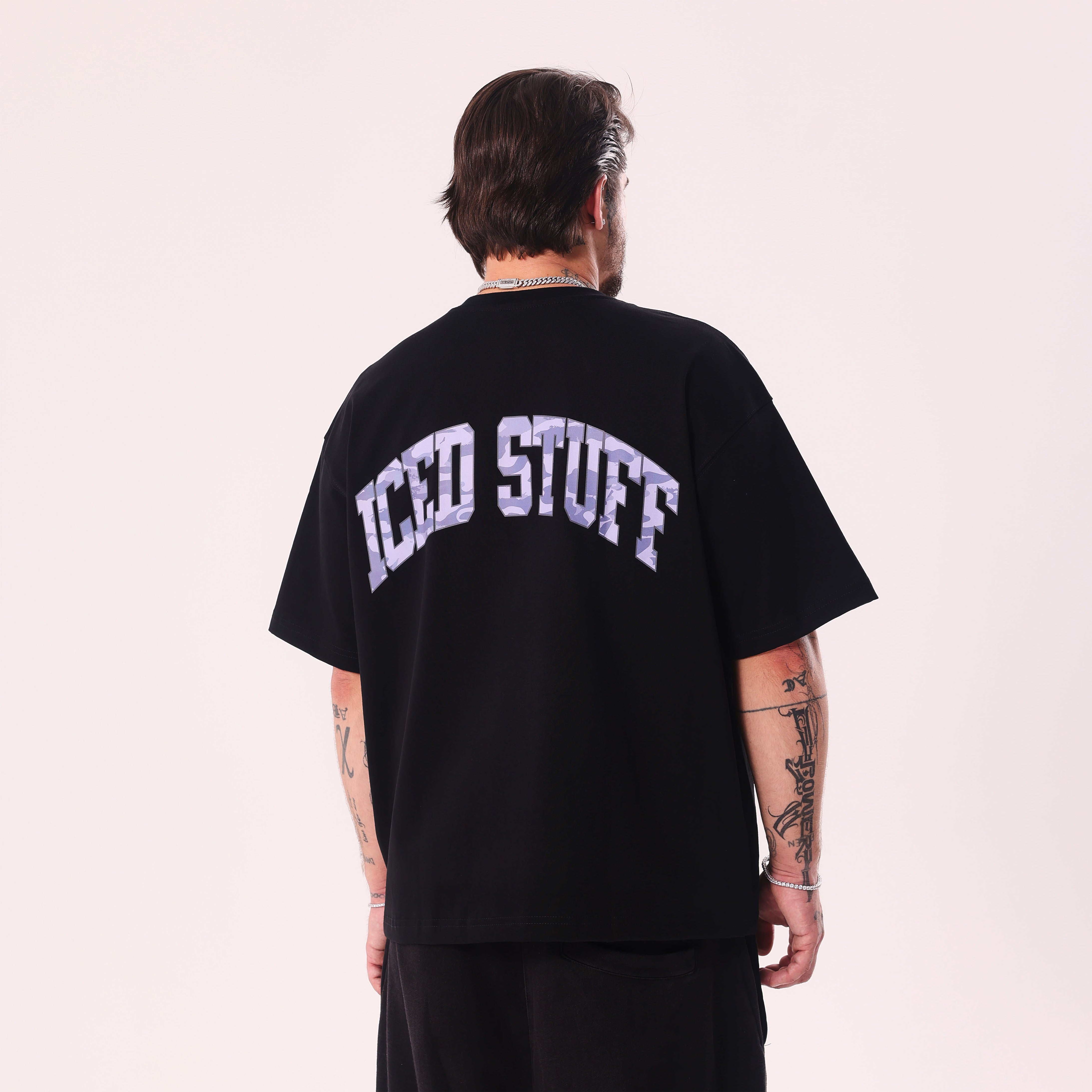 ICED STUFF Camo Black Boxy Fit T-Shirt