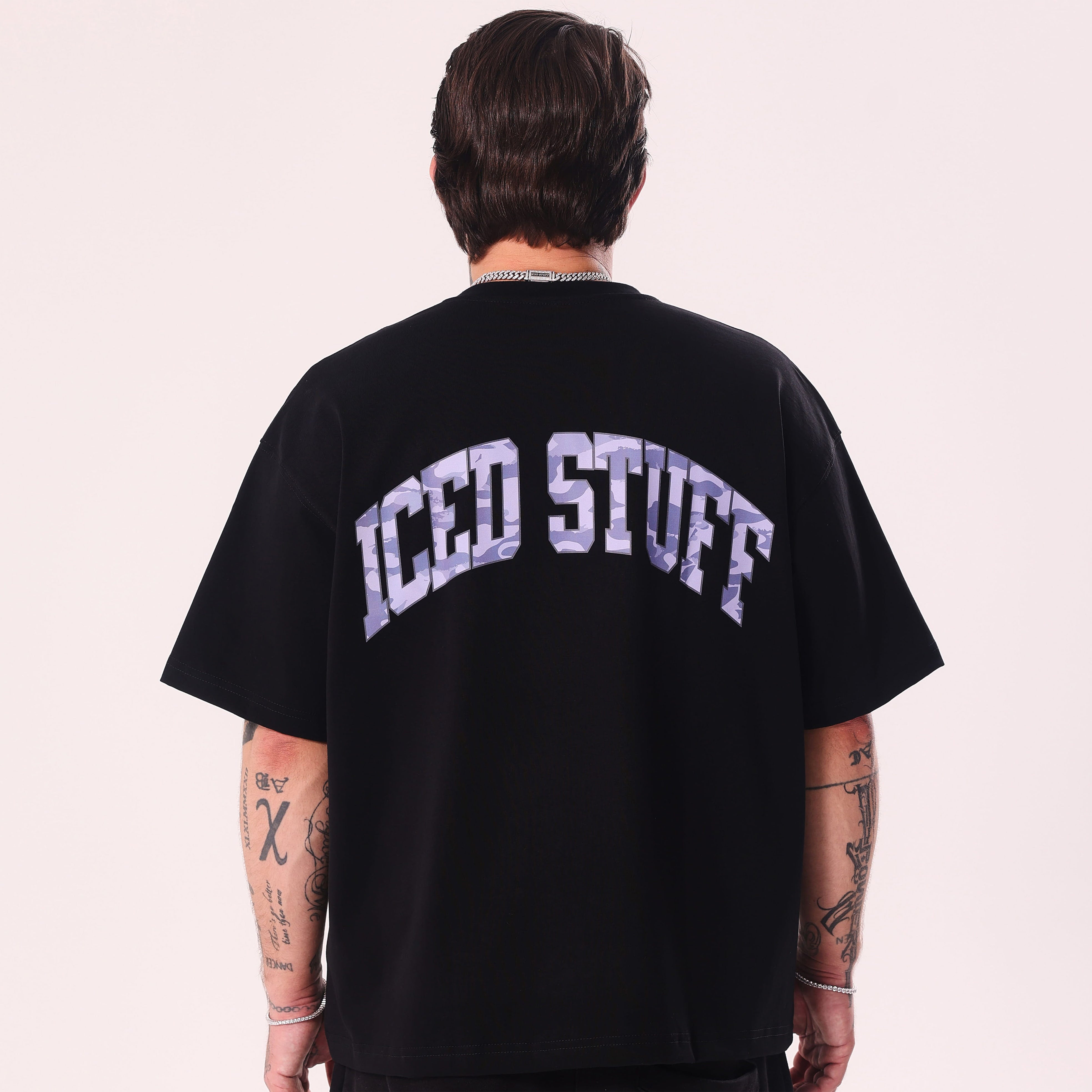 ICED STUFF Camo Black Boxy Fit T-Shirt