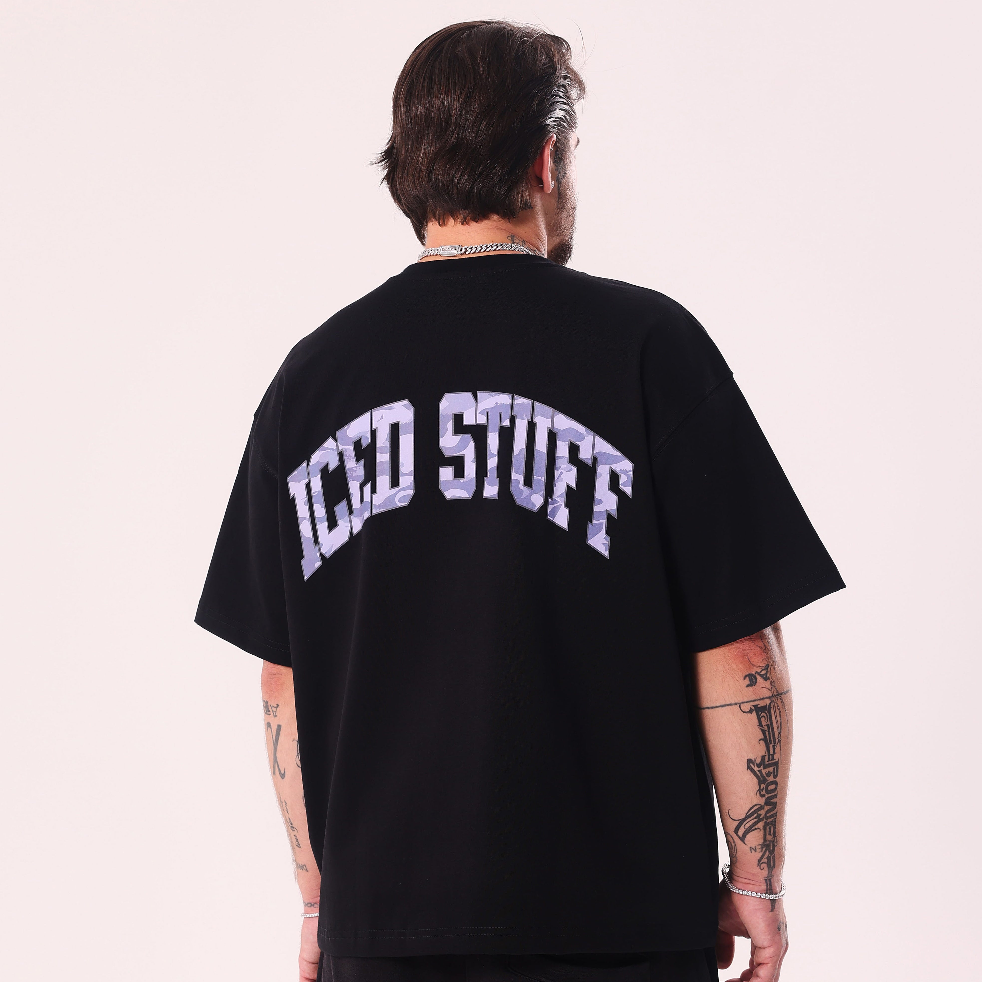 ICED STUFF Camo Black Boxy Fit T-Shirt