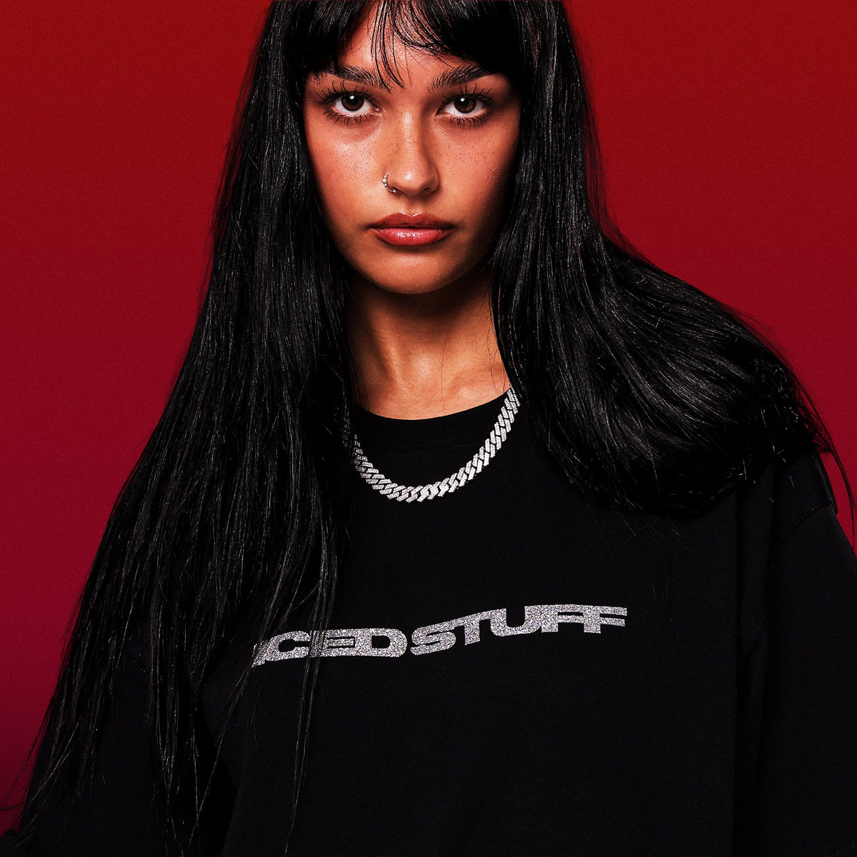 ICED STUFF Crystal Black Boxy Fit T-Shirt