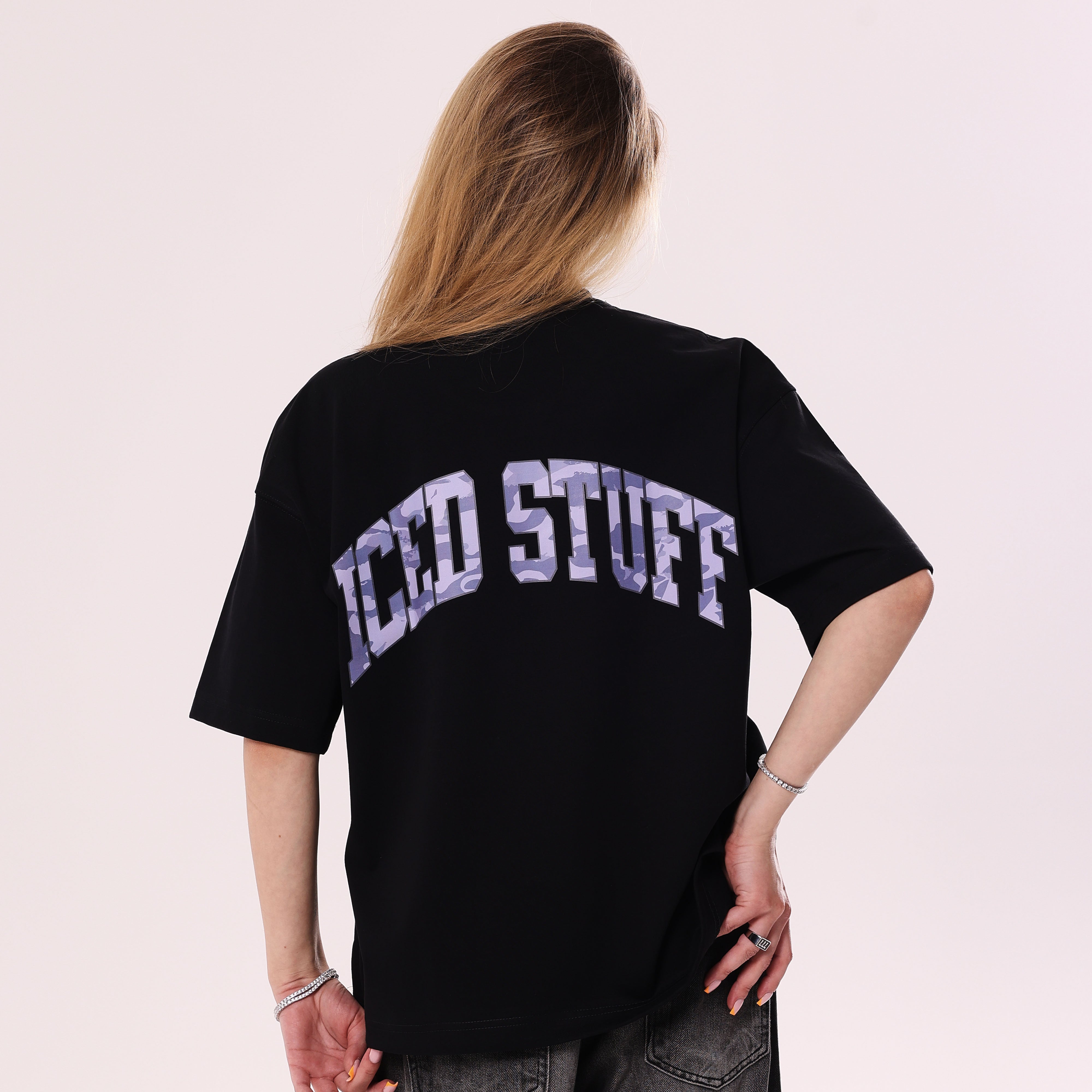 ICED STUFF Camo Black Boxy Fit T-Shirt