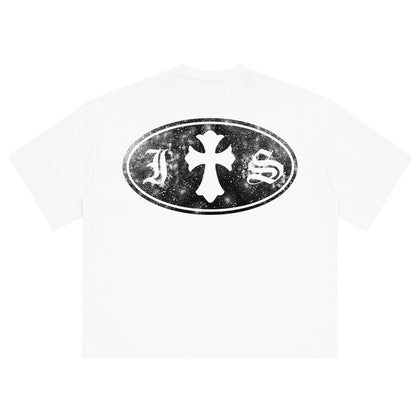 IS Gothic Cross White Boxy Fit T-Shirt