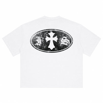 IS Gothic Cross White Boxy Fit T-Shirt