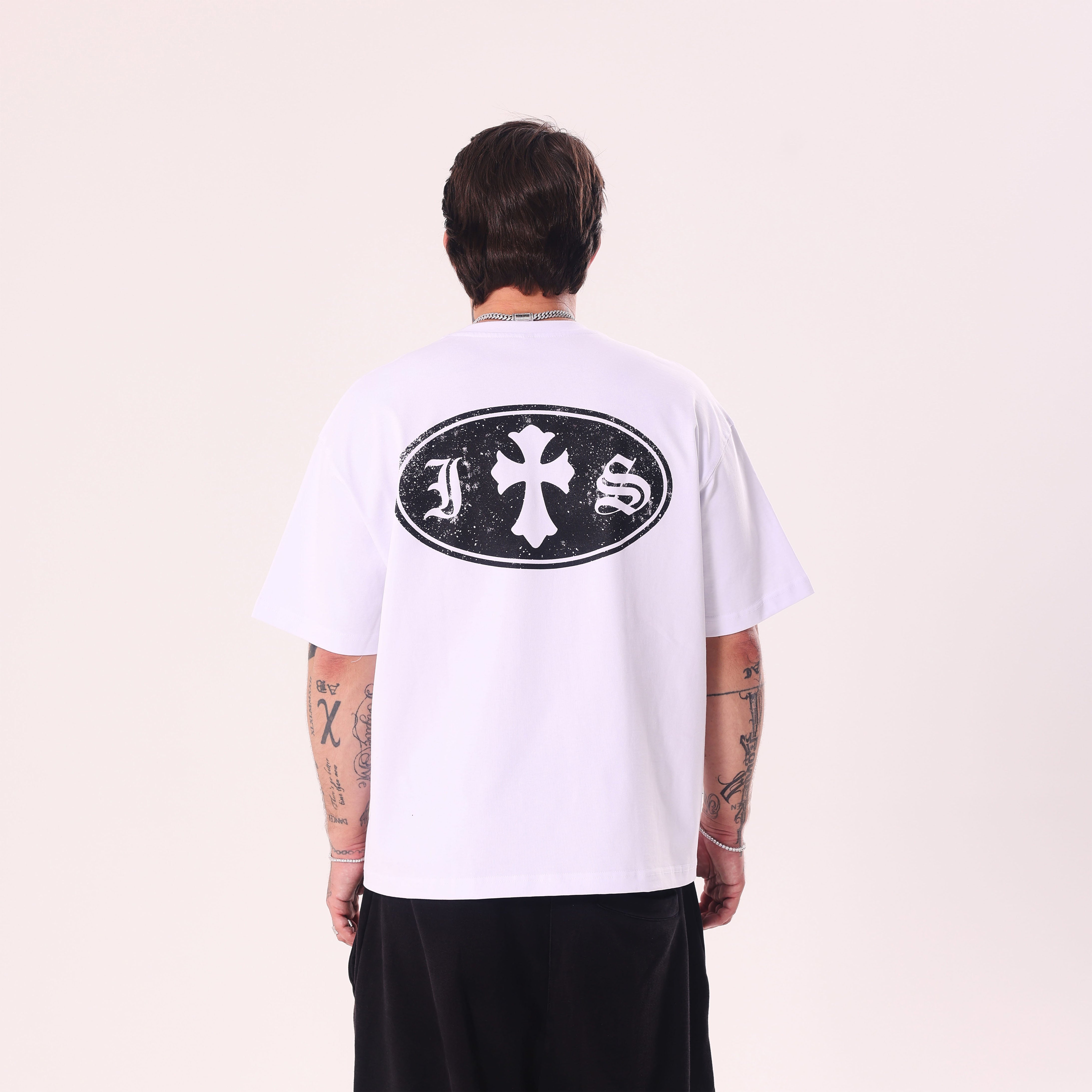 IS Gothic Cross White Boxy Fit T-Shirt