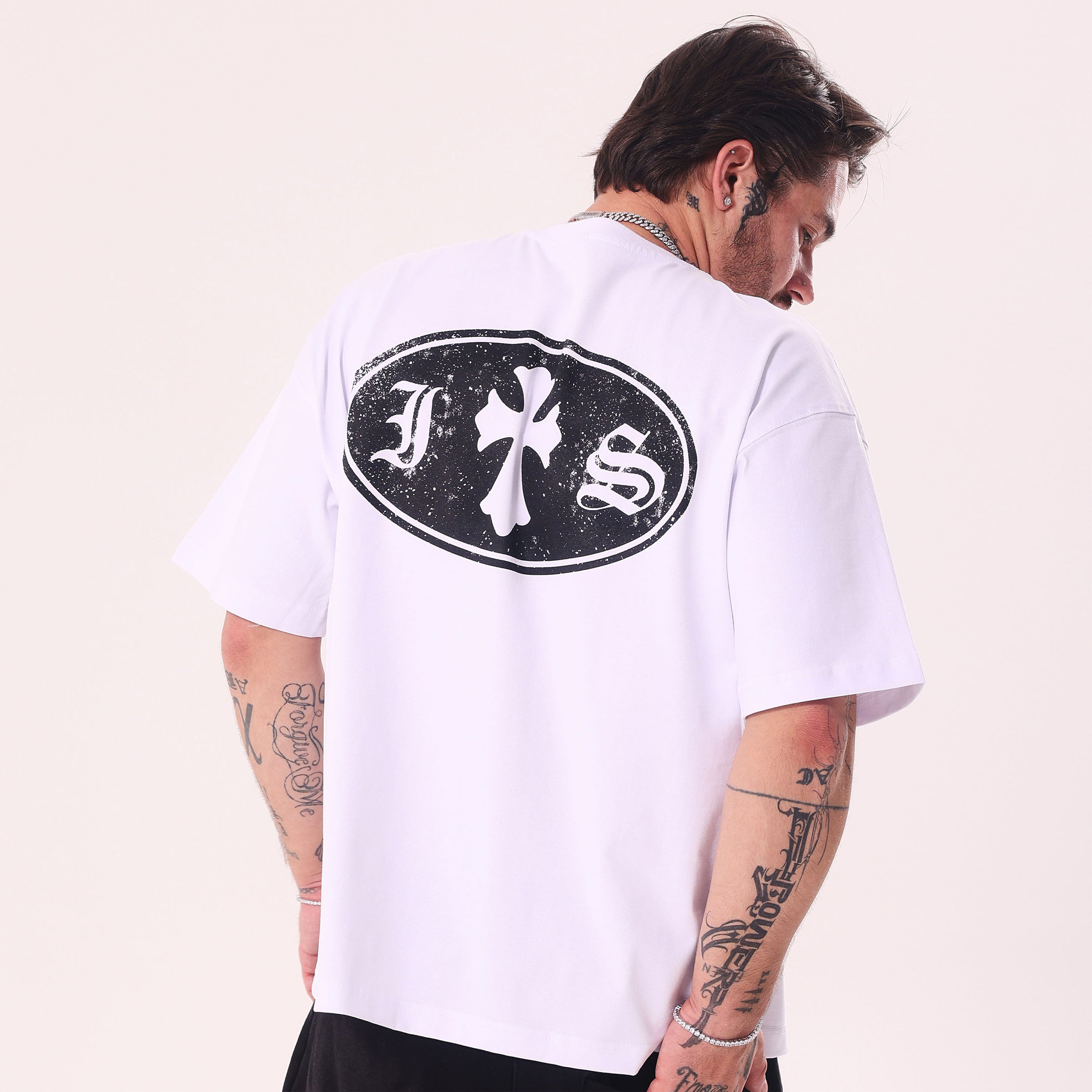 IS Gothic Cross White Boxy Fit T-Shirt