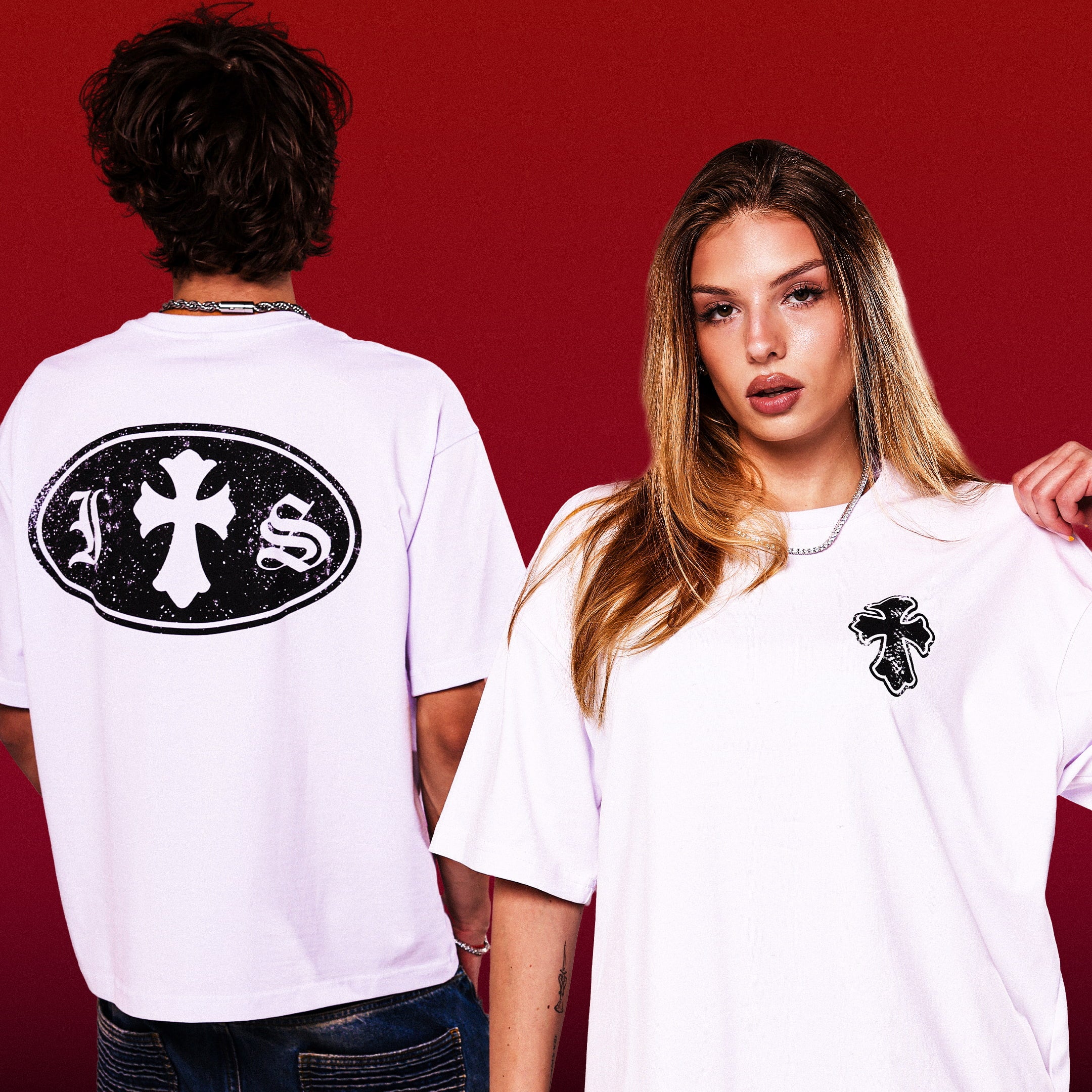 IS Gothic Cross White Boxy Fit T-Shirt