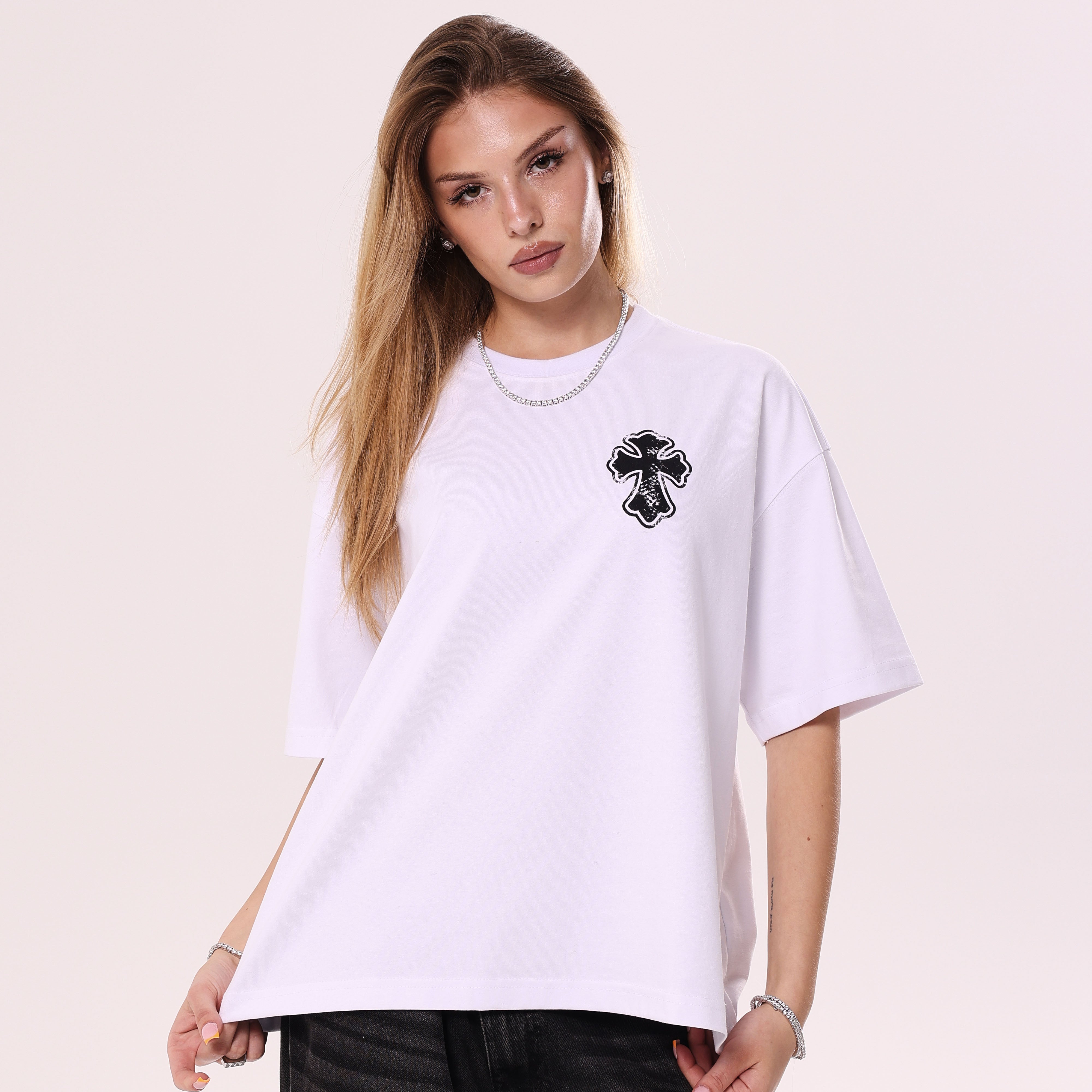 IS Gothic Cross White Boxy Fit T-Shirt