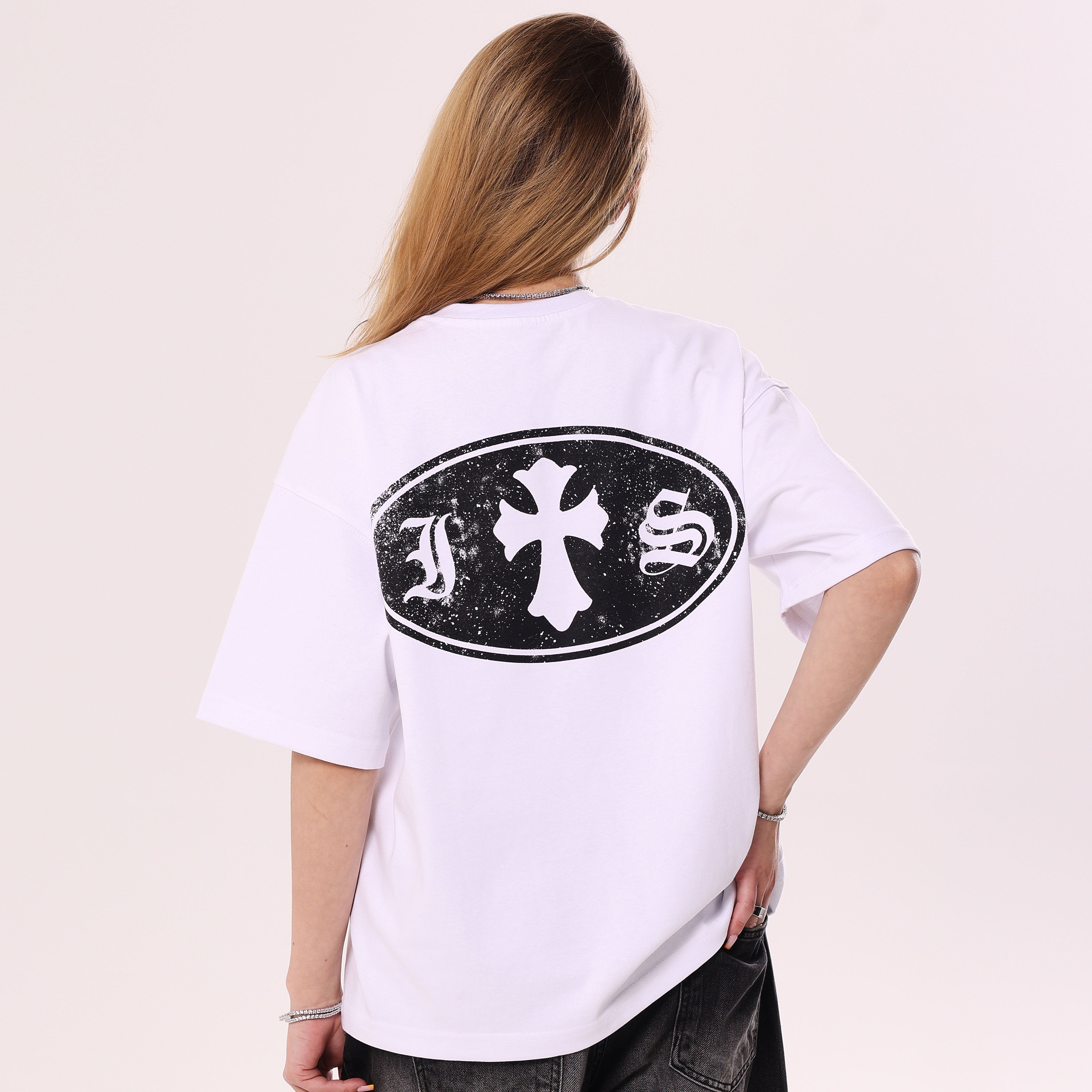 IS Gothic Cross White Boxy Fit T-Shirt
