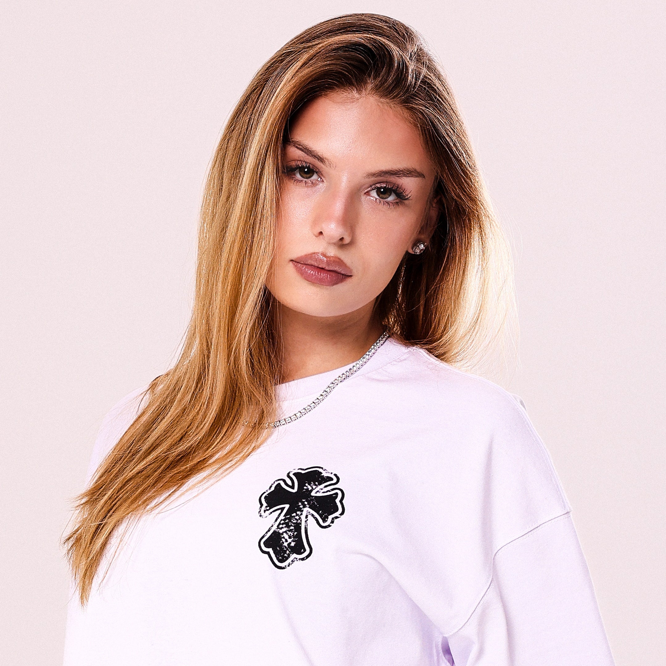 IS Gothic Cross White Boxy Fit T-Shirt