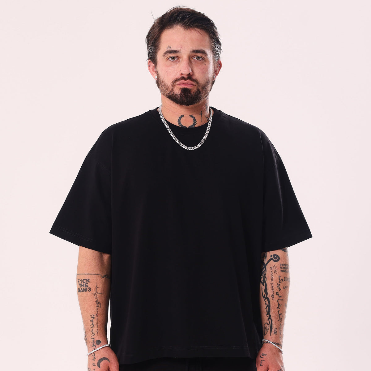 I$ Leather Print Black Boxy Fit T-Shirt