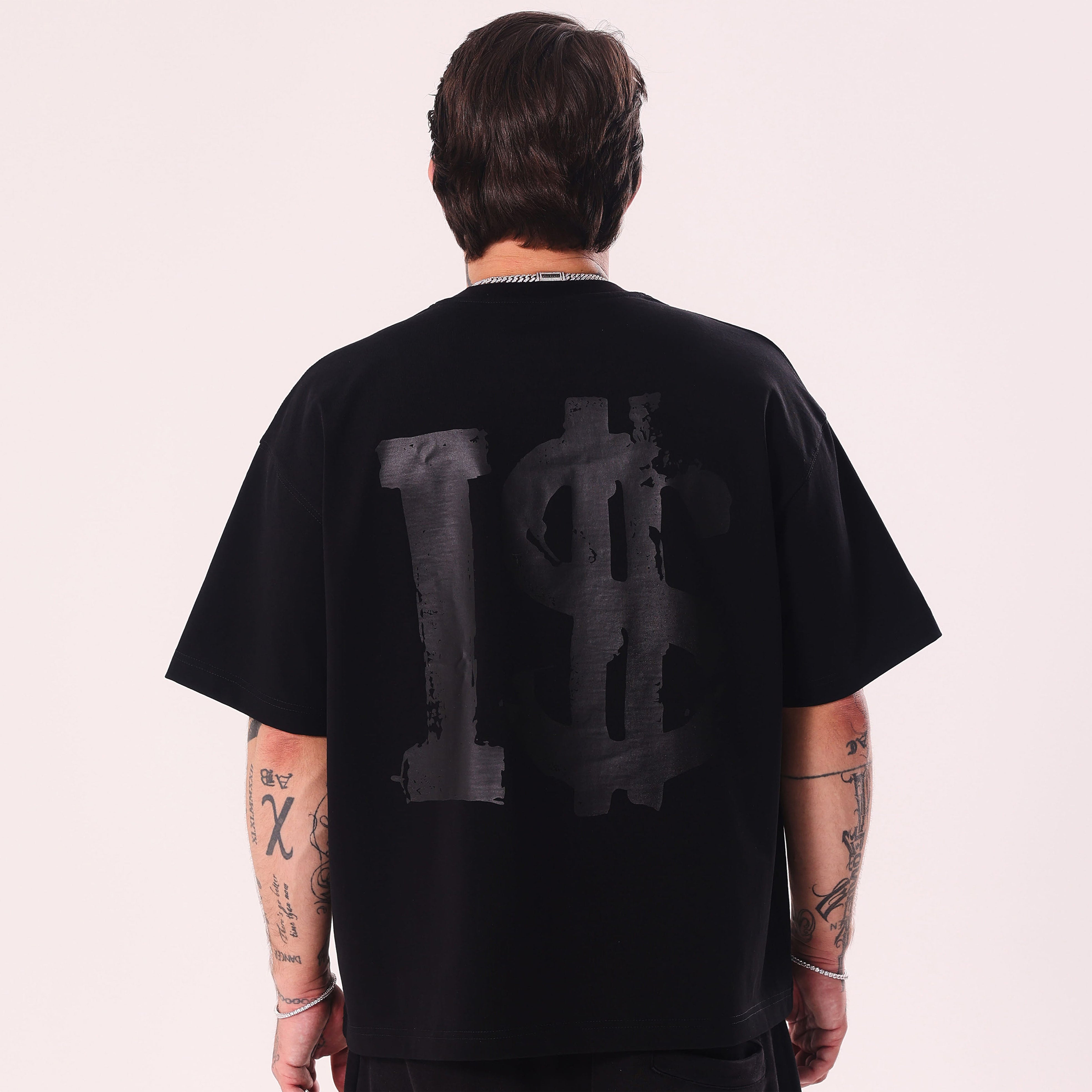 I$ Leather Print Black Boxy Fit T-Shirt