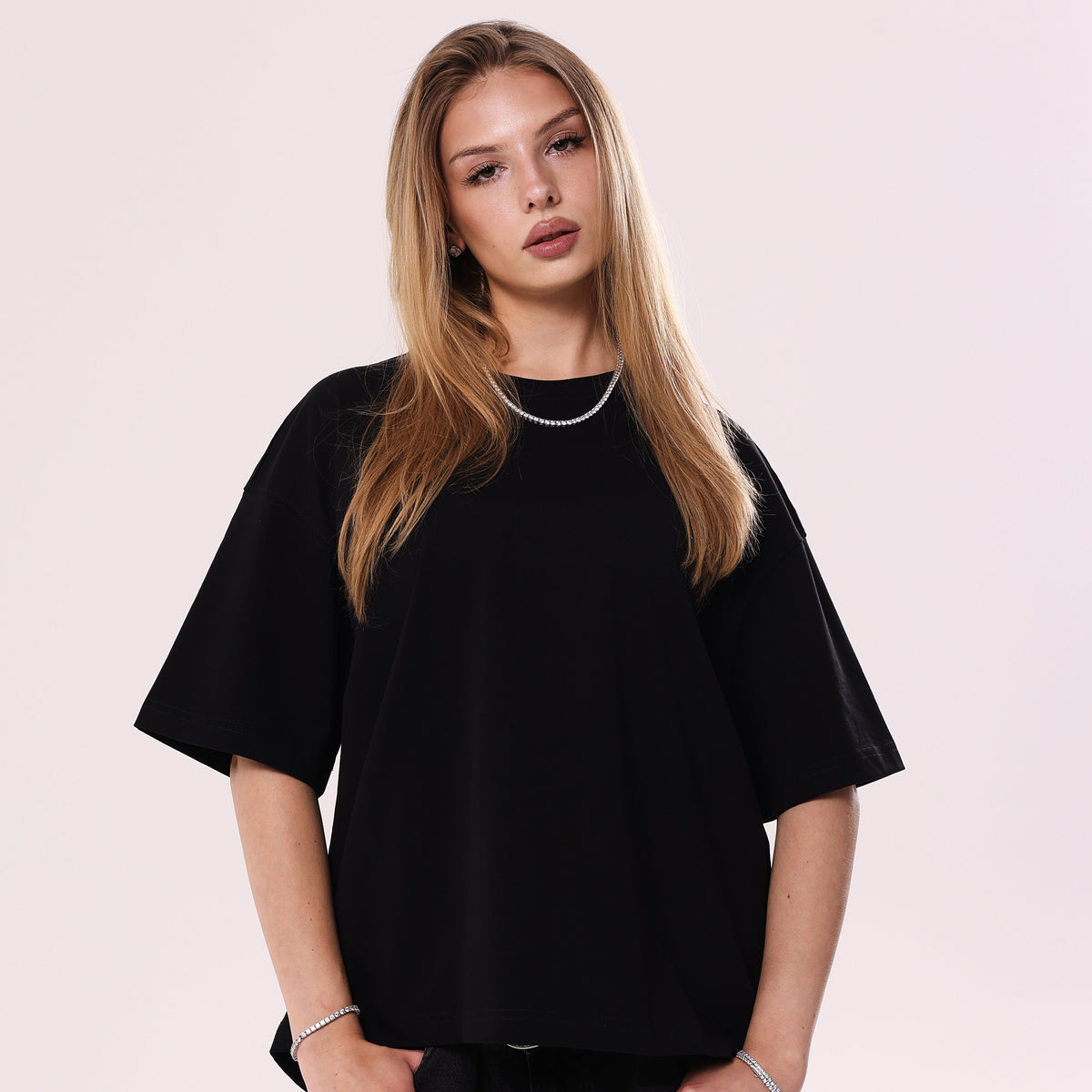 I$ Leather Print Black Boxy Fit T-Shirt