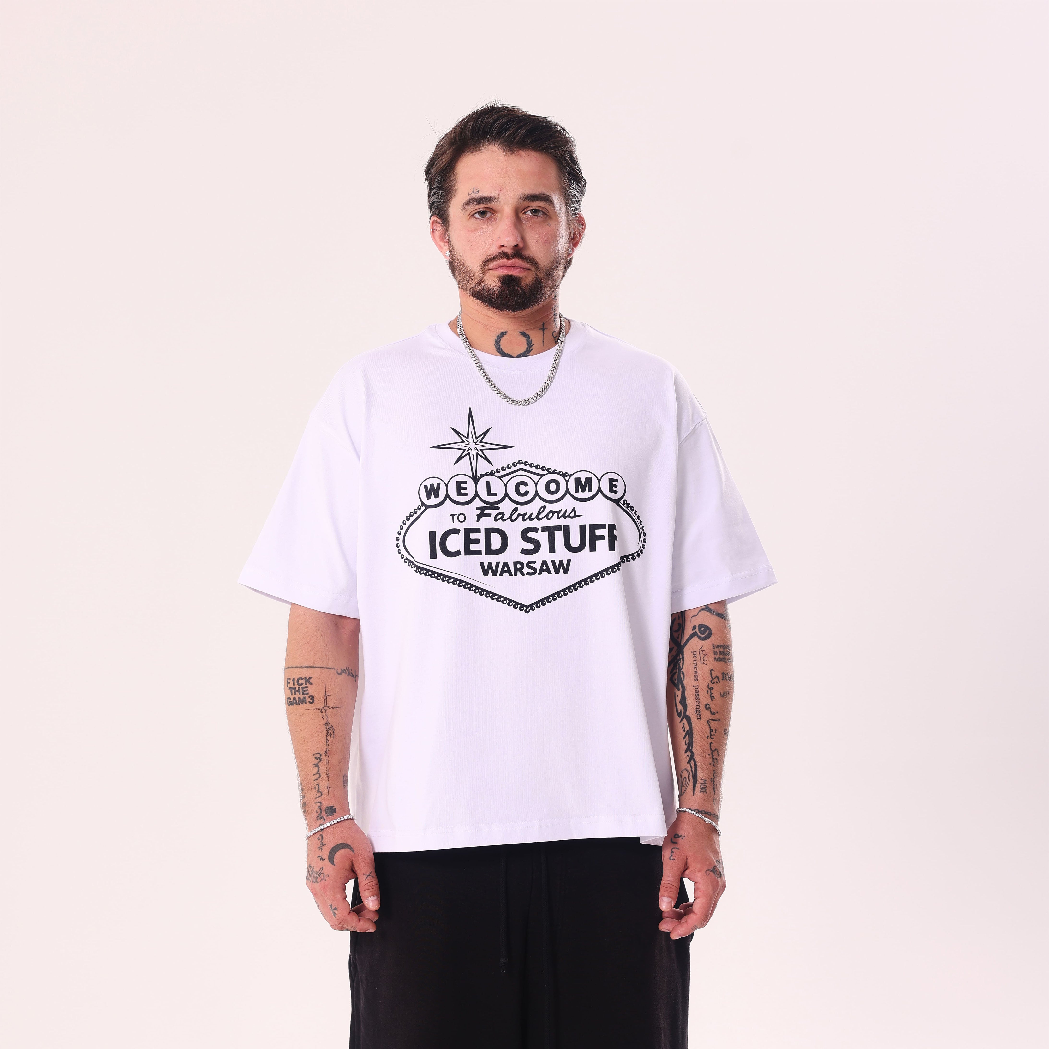 Welcome to ICED STUFF White Boxy Fit T-Shirt