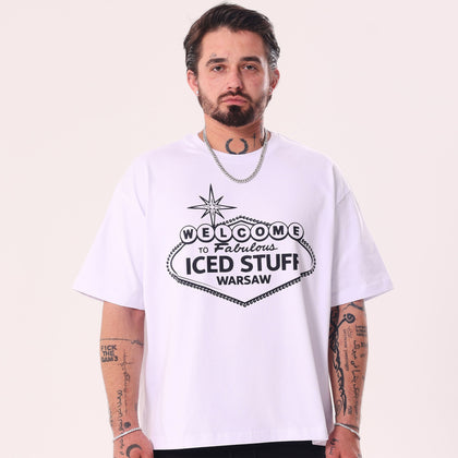 Welcome to ICED STUFF White Boxy Fit T-Shirt