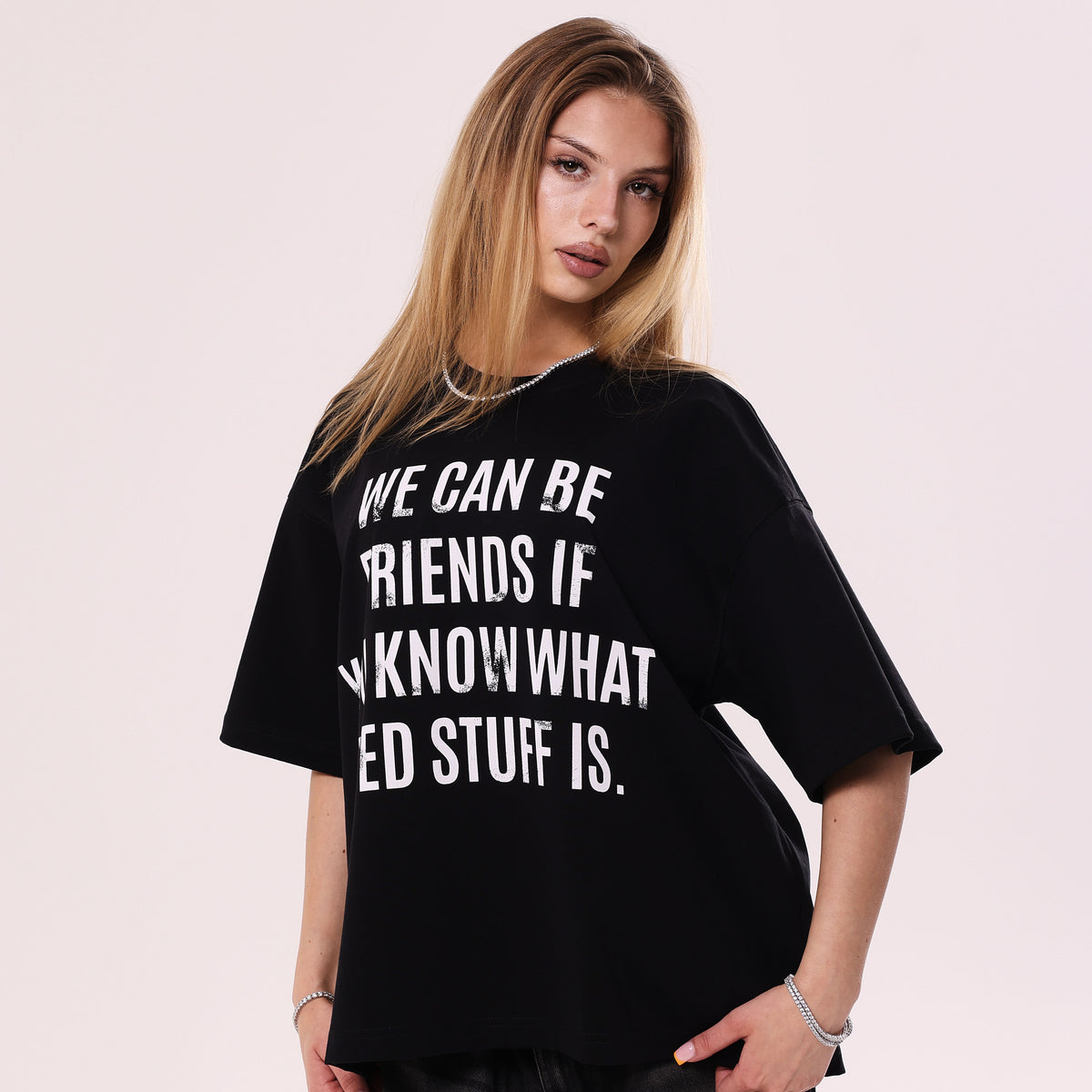 We Can Be Friends Black Boxy Fit T-Shirt
