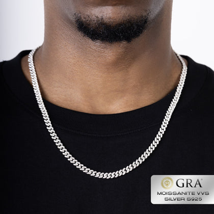 Chaîne à maillons cubains en or blanc 925 et moissanite de 6 mm