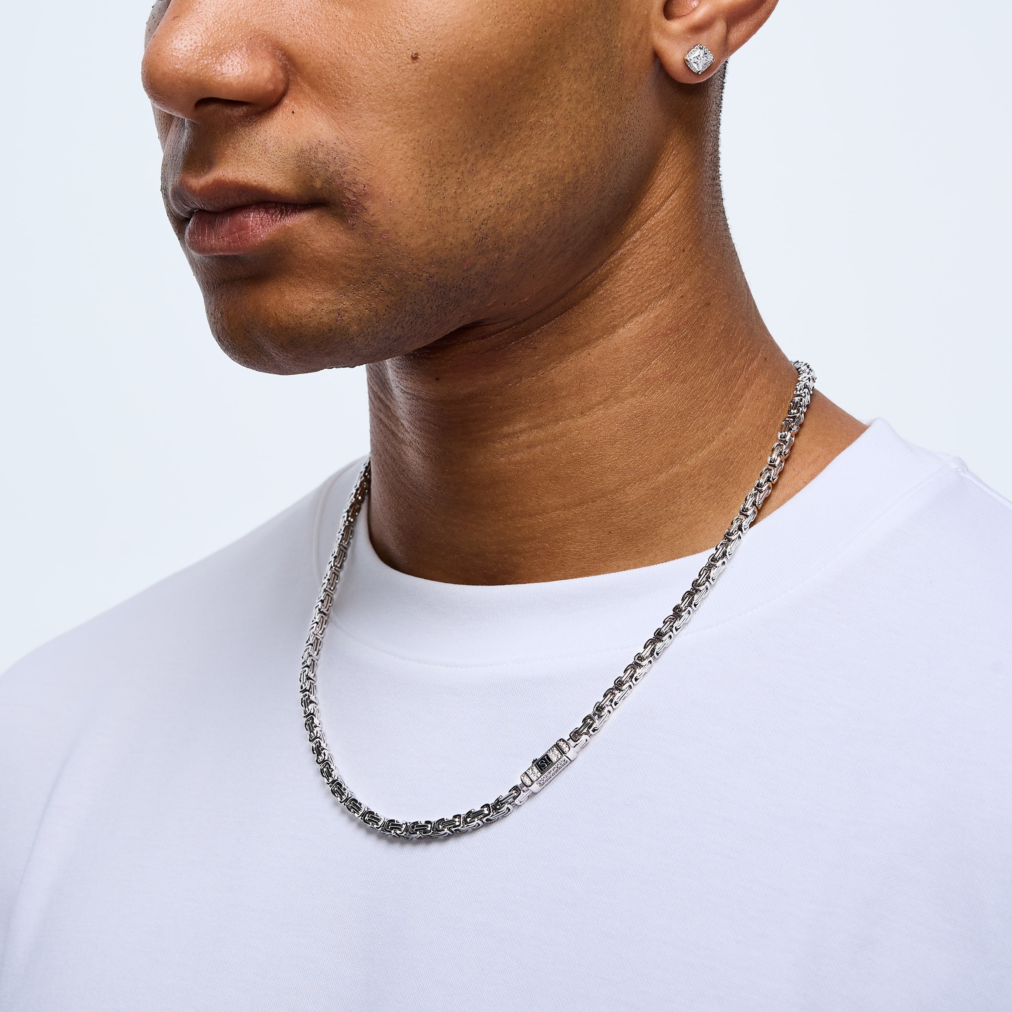 Byzantine Chain 4mm Diamond Clasp White Gold