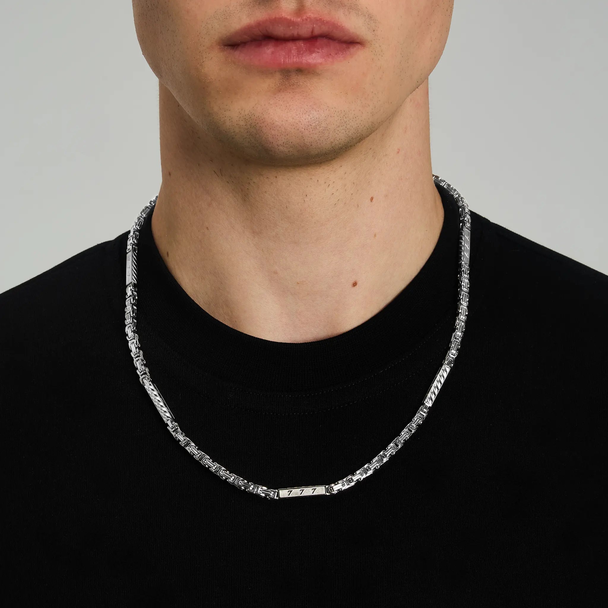 Lucky 777 Byzantine Chain 4mm White Gold