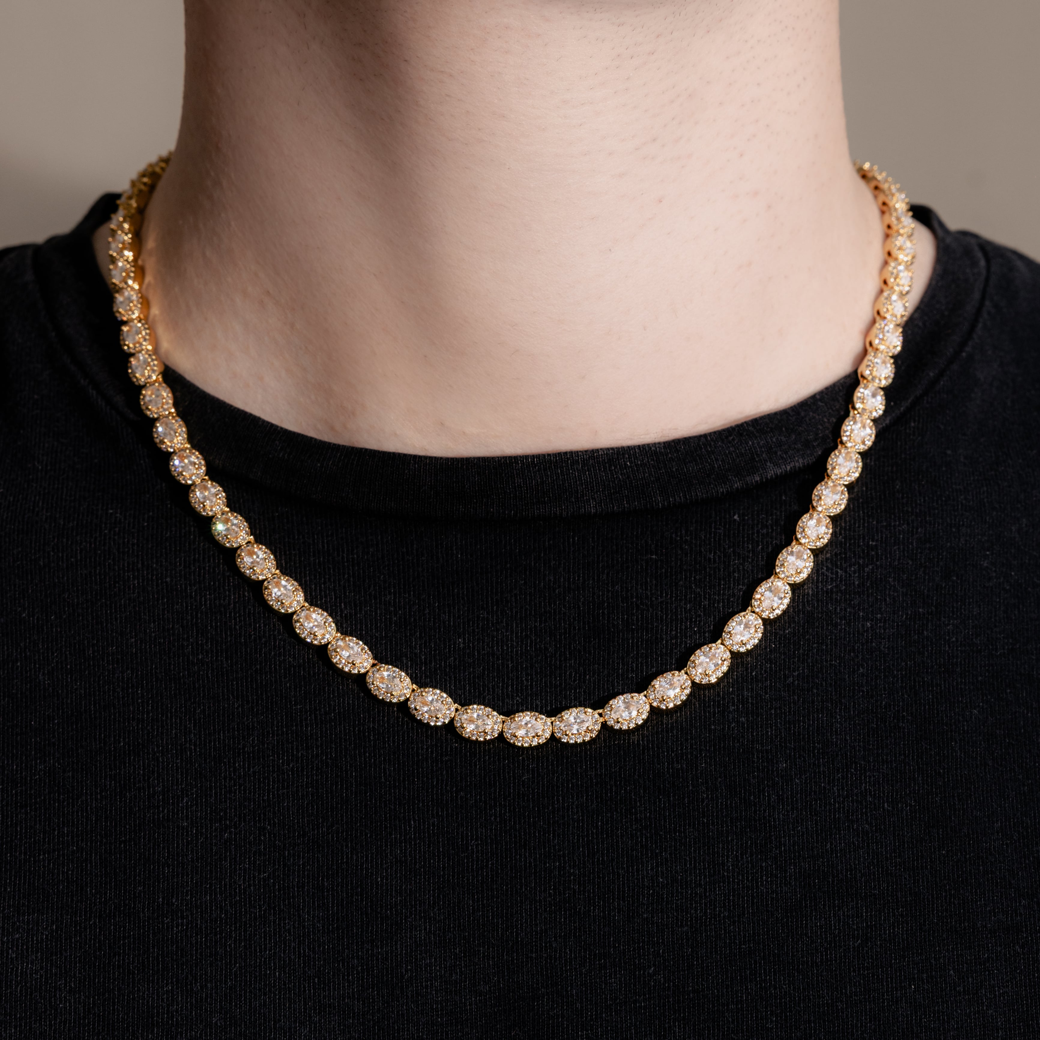 Oval Clustered Tennis Chain 6mm Gold