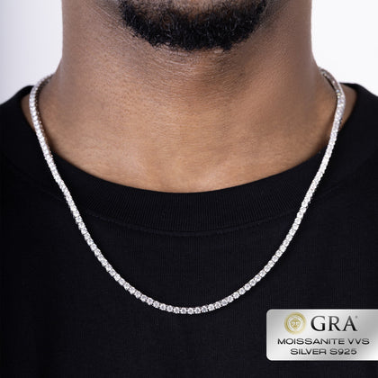 Chaîne de tennis 3 mm en or blanc et moissanite VVS S925