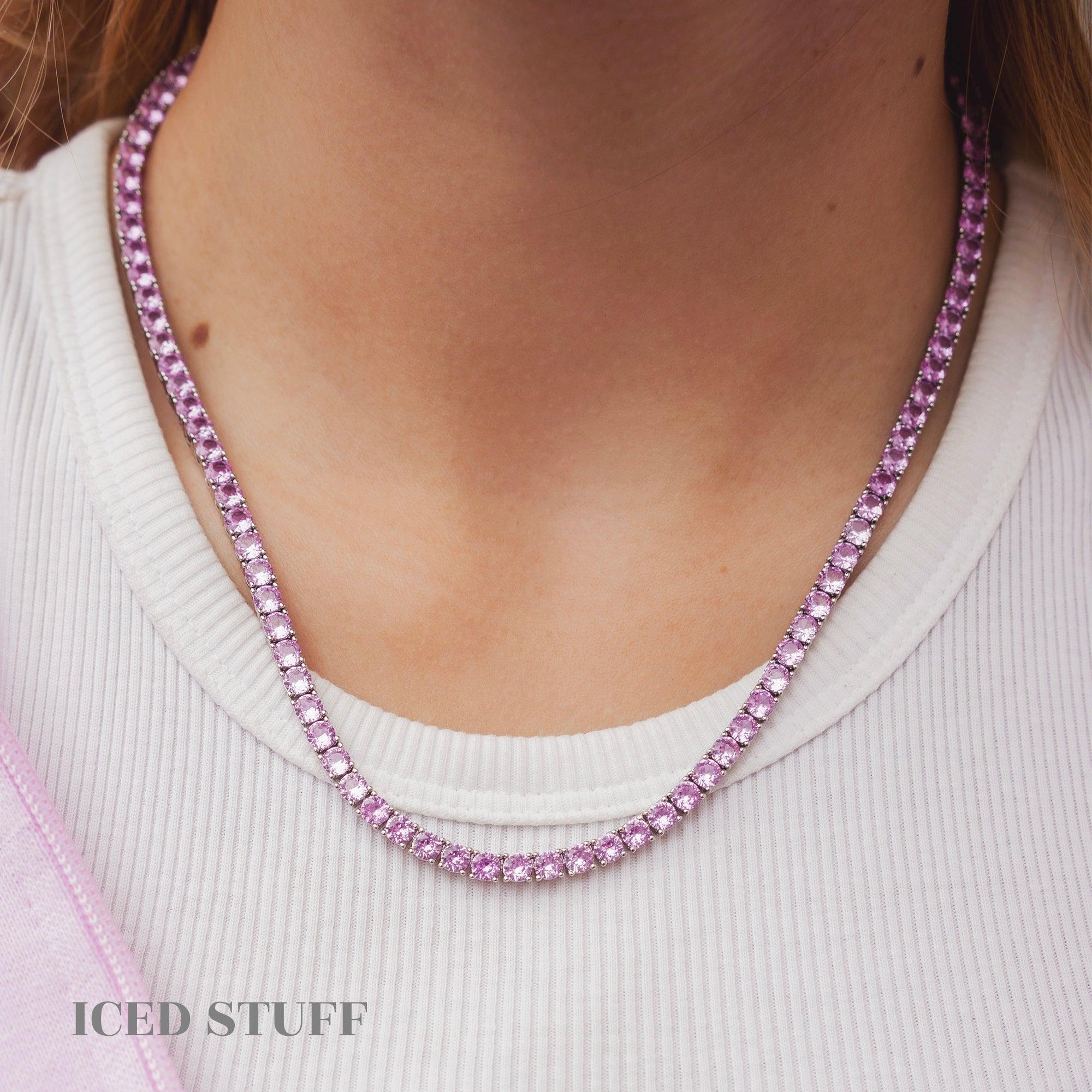 Pink Tennis Chain 4mm Białe Złoto - IcedStuff