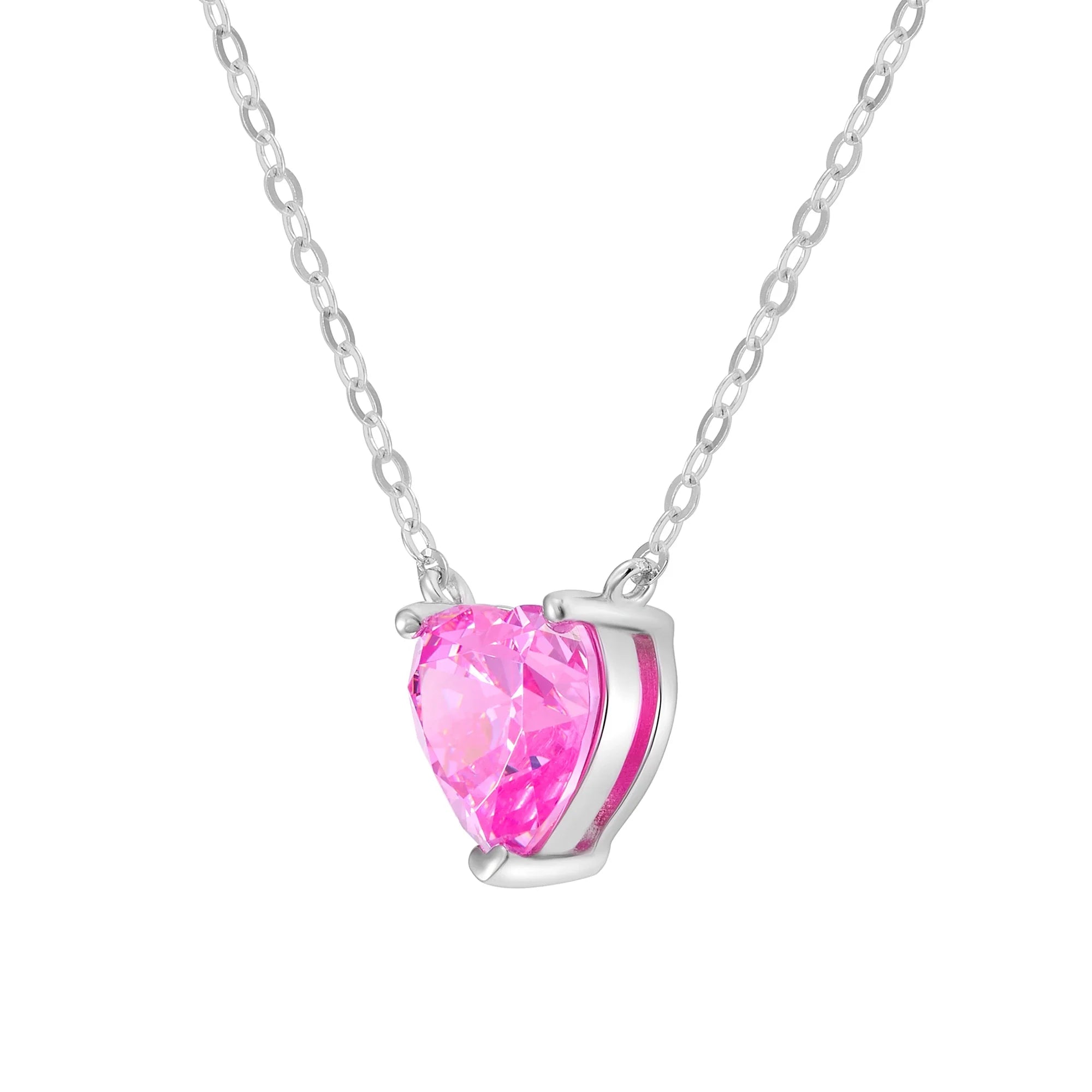 Crystal Heart Pink Necklace in White Gold S925